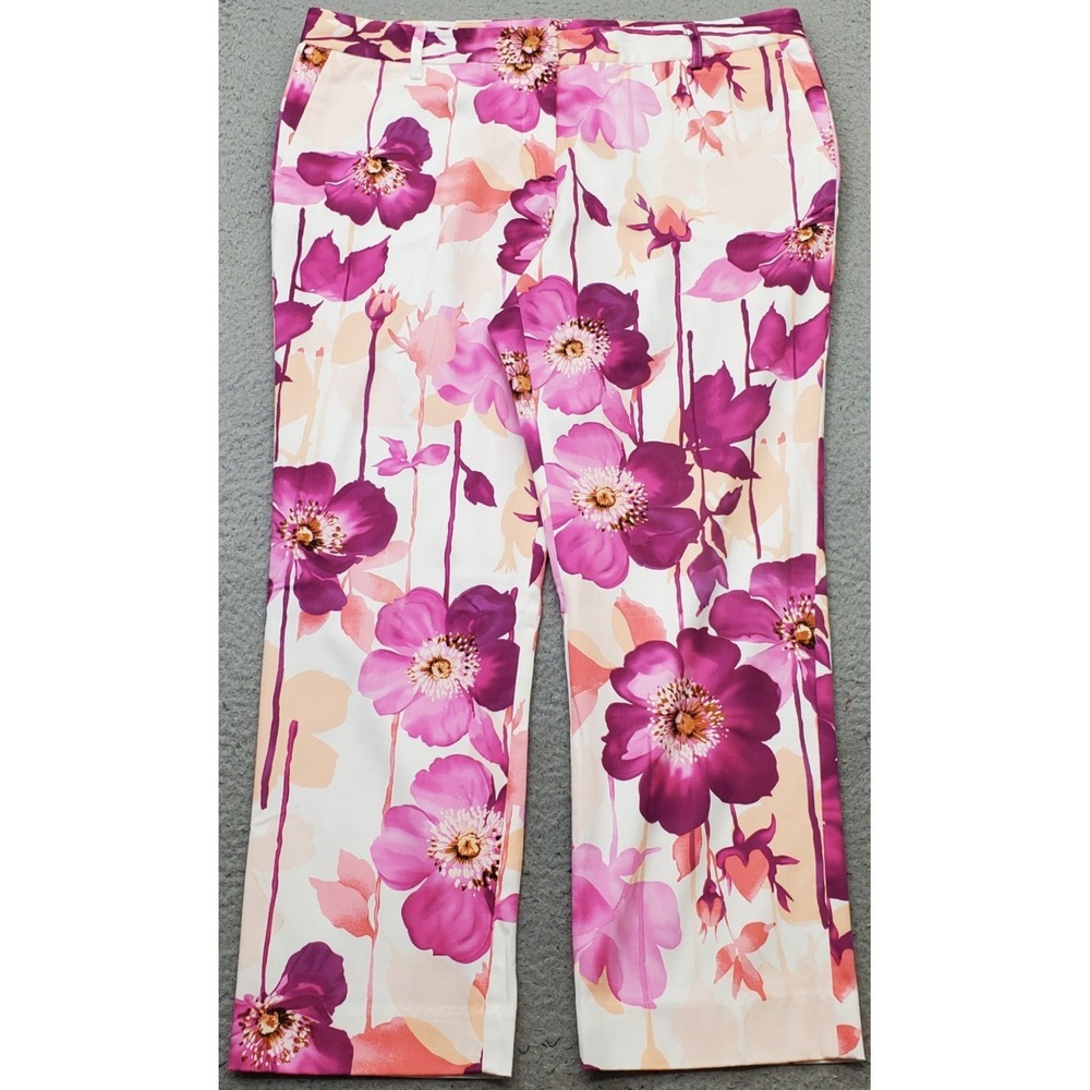 Luciano Dantè Pants Women 14 Multicolor Floral Straight Leg Stretch Slash Pocket